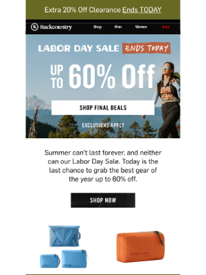 Backcountry - Labor Day Sale ends today!