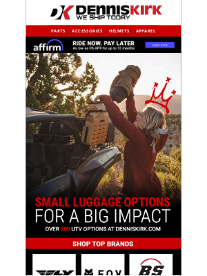 Dennis Kirk - Over 200 small luggage options in stock for UTVs - check them out now at the Hard Parts King!