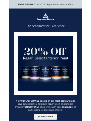 Benjamin Moore - Hours Left to Save 20% On Regal Select Interior