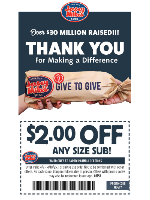 Jersey Mikes - Thank You! Over $30 Million Raised Helping Local Charities Nationwide!