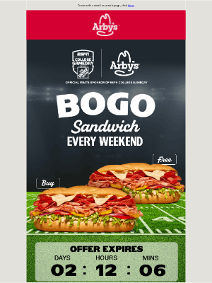Arby's - BOGO Sandwich 🤝 Weekend football