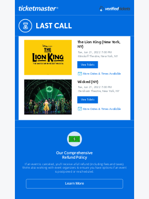 Ticketmaster - The Lion King (New York, NY), Wicked (NY): Only a few days away