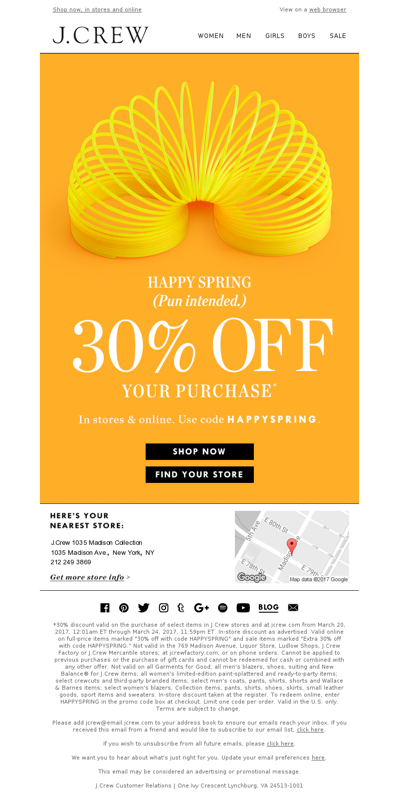 J.Crew - It’s spring! Celebrate with 30% off your purchase.