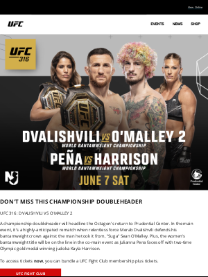 Ultimate Fighting Championship - UFC 316 Newark Tickets On Sale This Week