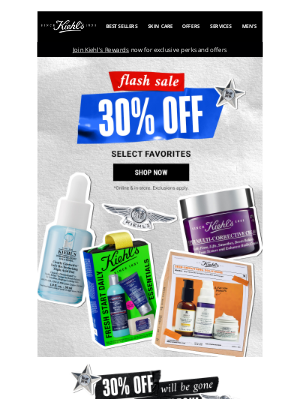 Kiehl's USA - ⏳ Tick-Tock! Shop 30% Off Flash Sale Online & In-store