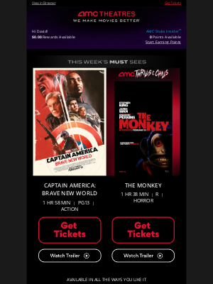AMC Theatres - David, Your Weekly Ticket Is Here