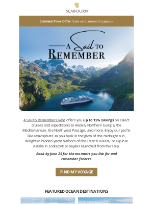 Seabourn Cruise Line - NEW offers: Save Up to 15% OR Enjoy Up to $1,000 Shipboard Credit