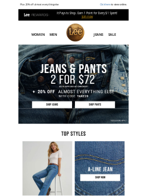 Lee Jeans - 2 for $72 Jeans & Pants