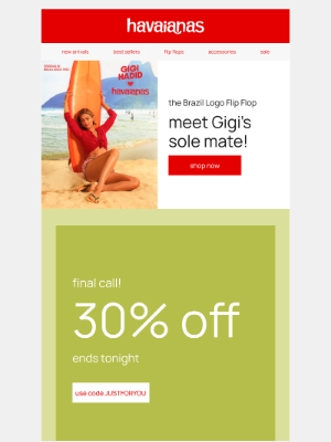 Havaianas - ending tonight: 30% off for Easter weekend!