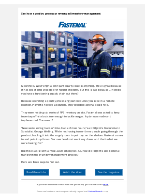 Fastenal - When help is miles away, Pilgrim's stays stocked