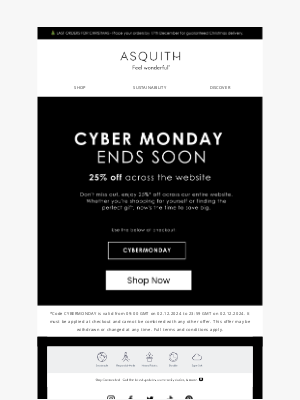 Asquith London - Cyber Monday is Here - 25% Off Sitewide