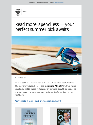 Mayo Clinic - Still time for summer reading — books and bundles up to 70% off