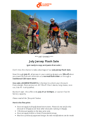 Champion System -  ⏰  Last Call - July Jersey Flash Sale ⏰