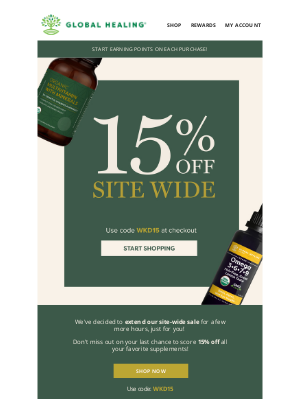 Global Healing Center - EXTENDED TIL TOMORROW - 15% off