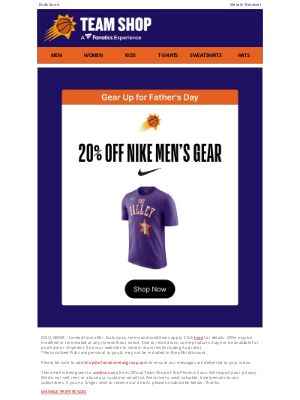 Phoenix Suns - 20% Off Nike Suns Gifts For Father's Day!
