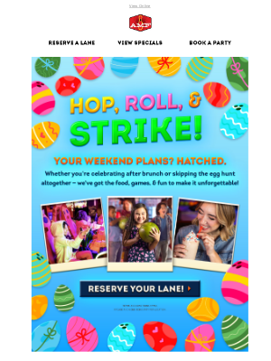 Bowlero - 🐣 Pins, Peeps & Perfect Games — Easter Weekend Bowling Reservations Are Now Open!