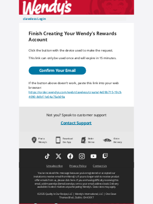 Wendy's - Confirm Your Email
