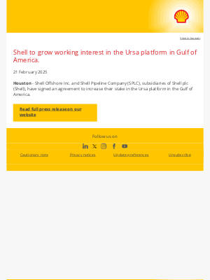 Shell - Shell to grow working interest in the Ursa platform in Gulf of America