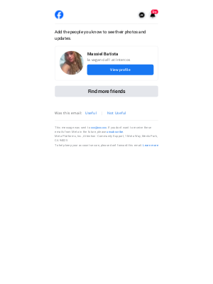 Facebook - 👤 Massiel Batista is a new friend suggestion for you