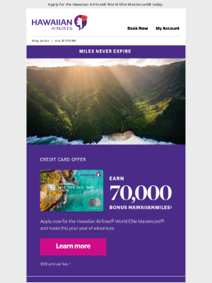 Hawaiian Airlines - Celebrate the new year with 70,000 miles