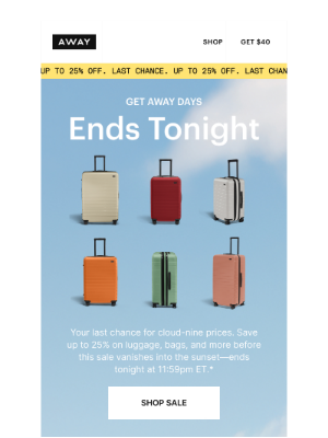 Away - LAST CHANCE: save up to 25%