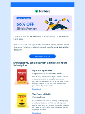 Blinkist - [Limited time offer] 60% off life changing books