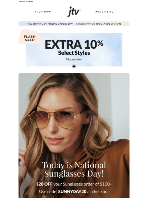 Jewelry Television - Shade made! $20 OFF your Sunglasses order of $100+!