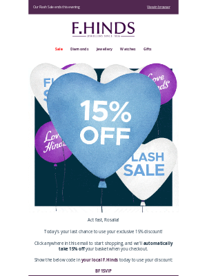 F.Hinds Limited (United Kingdom) - Hurry! ⏰ 15% off ends today – don’t miss out!