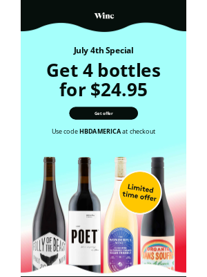 Winc - Get party-ready with 4 for $25 🍷