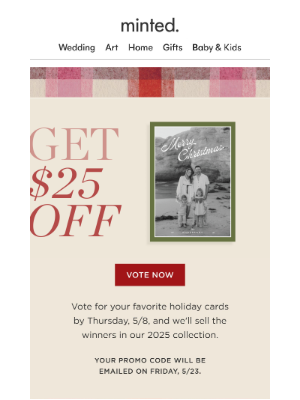Minted - $25 off to vote for holiday cards