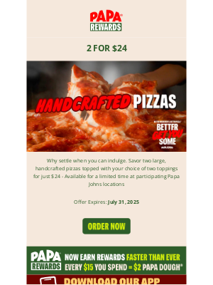 Papa John's - 2 large 2-topping pizzas for $24