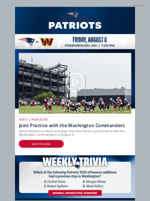 New England Patriots - Preseason Matchup vs. the Washington Commanders