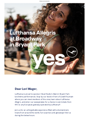 Lufthansa - Visit Lufthansa at Main in Bryant Park to enter for a chance to win tickets to Europe*
