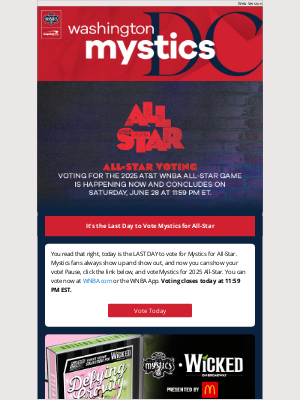 Washington Wizards - Last Day to Vote Mystics for All-Star