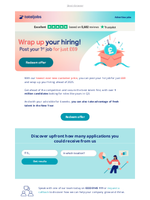 Totaljobs - Wrap up your hiring with our lowest EVER new customer price