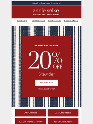 Annie Selke - With Gratitude This Memorial Day—20% Off for You