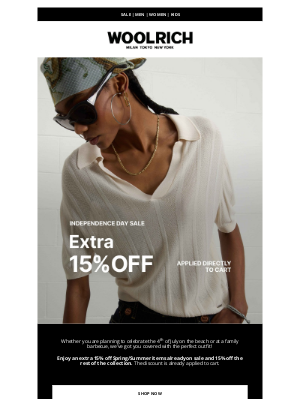 Woolrich - Get an extra 15% off for Independence Day