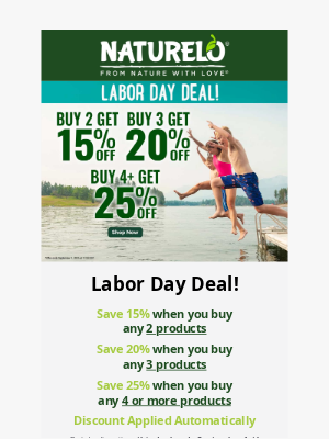 NATURELO Premium Supplements - Save Up to 25% Off Sitewide Through Labor Day