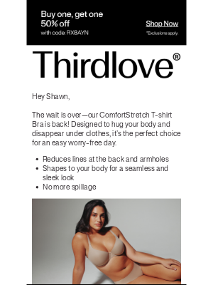 ThirdLove - BACK IN STOCK: ComfortStretch T-Shirt Bra