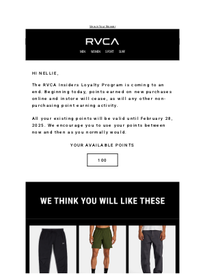 RVCA - Important Update: RVCA Insiders Loyalty Program Ending