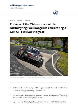 Volkswagen - Preview of the 24-hour race at the Nürburgring: Volkswagen is celebrating a Golf GTI Festival this year