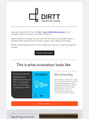 DIRTT - Fast Company names DIRTT most innovative in manufacturing