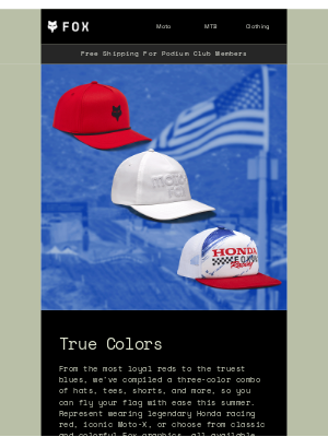 Fox Racing - Red, White, and Blue.