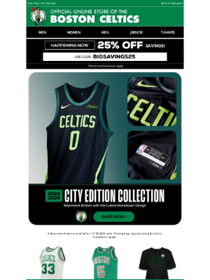 Boston Celtics Store - Gift The 2024/24 City Edition Collection | 30% Off Sitewide