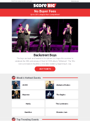 ScoreBig - Backstreet Boys, AC/DC, Beyonce, Alabama Shakes, and more!