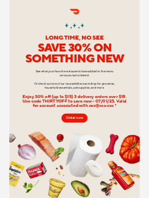 DoorDash - 30% off 3 delivery orders is on us.
