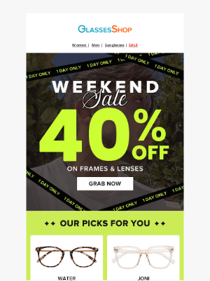 GlassesShop - 🎉 Weekend Steal: 40% Off!