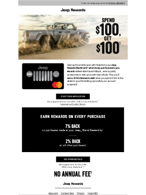 Jeep - $100 Statement Credit plus No Annual Fee