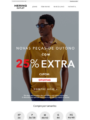Hering Outlet (Brazil) - 25% EXTRA em Novas Peças de Outono