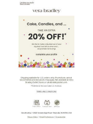 Vera Bradley - Save 20% for your birthday! 🥳